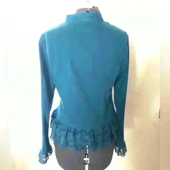 Forever 21 dark blue teal? ruffle edges and sleeves sweater Large - Picture 3 of 8
